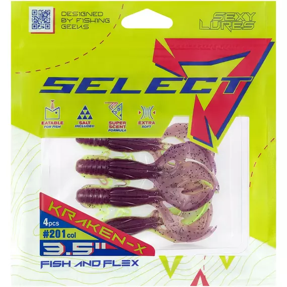 Силікон Select Kraken-X SE 3.5" #201 (4шт/уп), Довжина силікону: 3.5" (8.89 см), Колір силікону: 201, фото , изображение 2